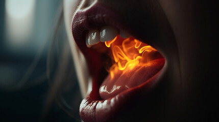 Woman mouth with a fire. Generative Ai