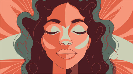 Self-loving woman. Concept of acceptance and confidence. Beautiful, strong attractive lady. Vector art of feminism and self-care. Mental health support. Love and positivity. Healthy mind and body.  - obrazy, fototapety, plakaty