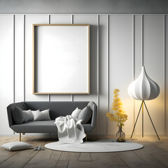mock up poster frame in modern interior background, interior space, living room, generative AI