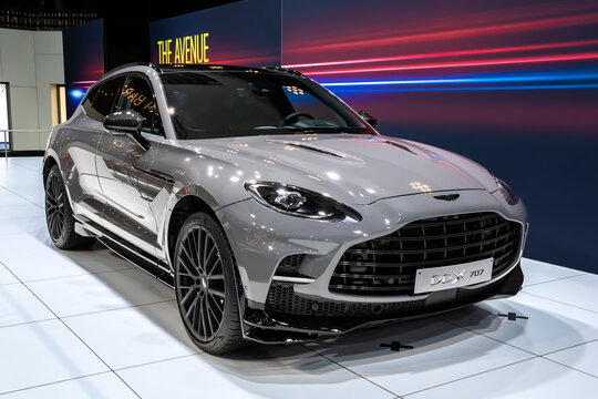 Aston Martin DBX 707 car showcased at the Brussels Autosalon European Motor Show. Brussels, Belgium - January 13, 2023.