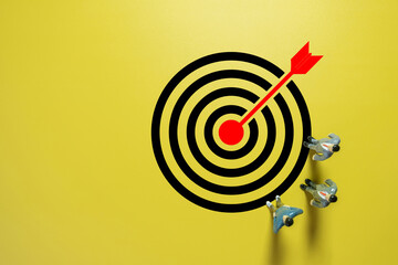 Goal and Achievement objective business concept.,Top view business taem standing on goal icon over...