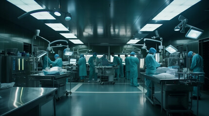 Naklejka na ściany i meble Group of surgeons in operating room. Generative Ai