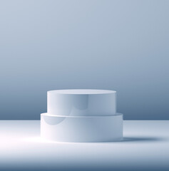 Scene with podium for mock up presentation in minimalist style with copy space, 3d render abstract background design. Podium like cake. Wedding concept. Pastel blue colors.