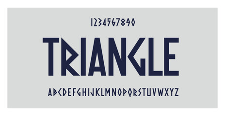 Triangle typography. Retro font for decoration, movies, music, sports, advertising and web design. Abstract vector alphabet. Capital letters and numbers. Ancient style. Creative geometric illustration