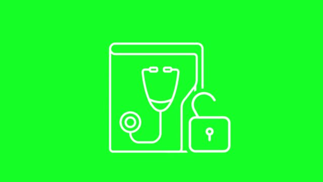 Animated phi white line icon. Protected health information. Loop HD video with chroma key, alpha channel on transparent background, black solid background. Outline motion graphic animation