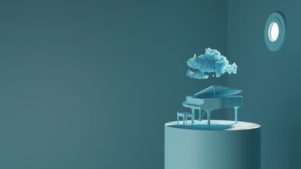illustration of a piano with cloud on blue background. 3d render © RWR3D