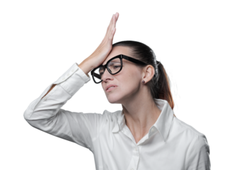 Disappointed confused woman doing a facepalm gesture