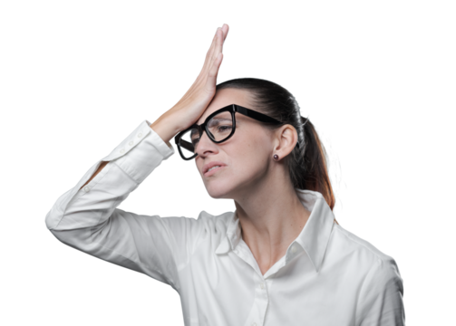 Disappointed confused woman doing a facepalm gesture