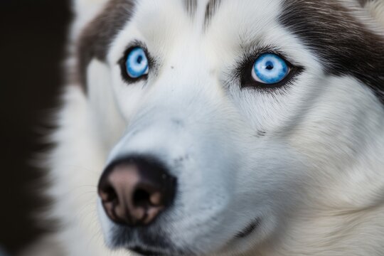 A Close Up Of A Husky Dog's Blue Eyes. Generative AI