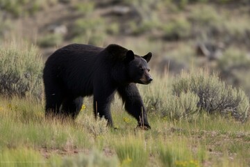 Obraz na płótnie Canvas Black Bear, Blacktail Plateau Drive, Yellowstone. Generative AI