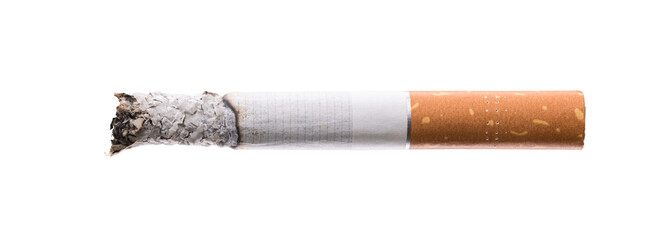 Cigarette burning on transparent background, smoke addiction concept - 584688625