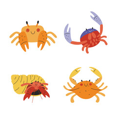 Set of cute cartoon crabs