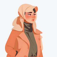 Hijab girl Illustrations: Flat Cartoon Style Depicting Modestly Dressed Classy Women