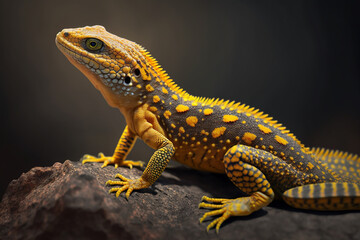 Fototapeta premium A yellow spotted lizard with generative AI technology