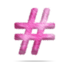 Hashtag symbol or icon design with pink fur texture