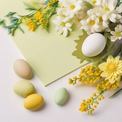 Easter composition flowers, eggs, postcard