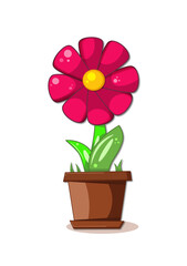 Épanouissement printanier : une magnifique fleur rose dans son pot de terre cuite