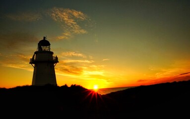 Sunrise at the lighthouse of the easternmost point in New Zealand.