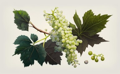 Obraz premium drawn white or green grape on white background watercolor fruit organic food illustrations Generative AI