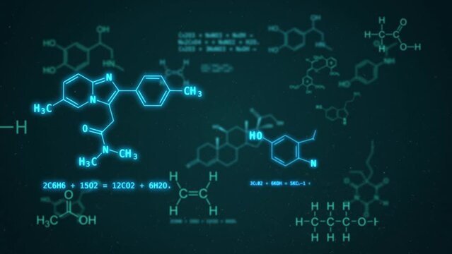 Blue futuristic chemical structural formulas. Health care and science. Medical innovation loop background design. Geometric abstract background with hexagons. Medicine, science and technology.