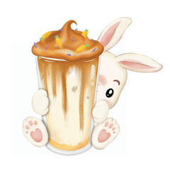 easter bunny with coffee isolation.