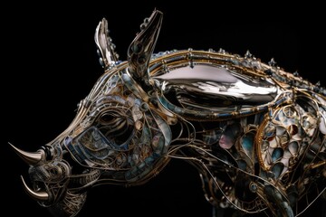 head of a high-detail metallic robotic creature, generative AI