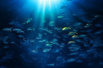 Naklejka na ściany i meble oceno lindo com peixes e luz sobre as águas , fundo do mar. Generative AI