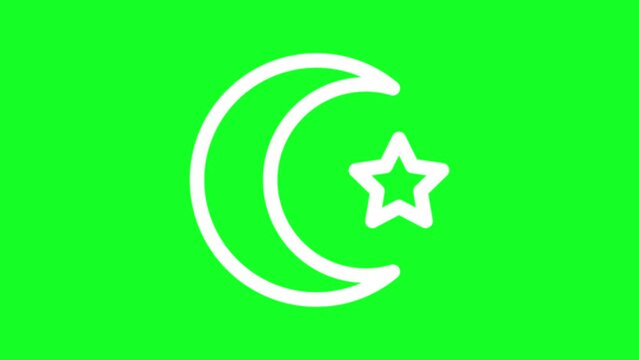 Animated islam white line icon. Monotheistic religion. Faith, worship. Loop HD video with chroma key, alpha channel on transparent background, black solid background. Outline motion graphic animation