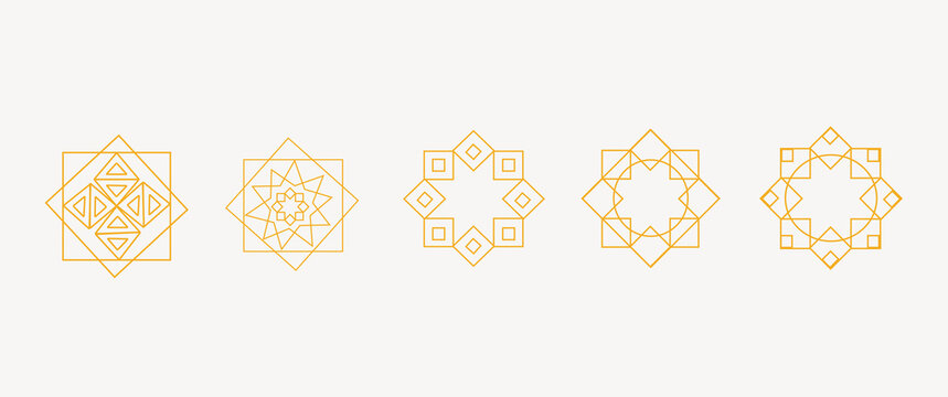 Vector Set of Logo Design Templates Abstract Symbols in Ornamental Arabic Style, Islamic Background.Ramadan Kareem