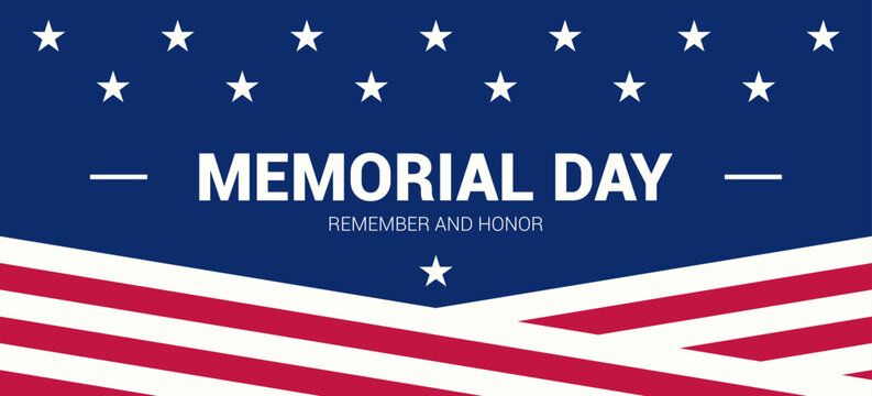 blue background for banner memorial day template with american flag