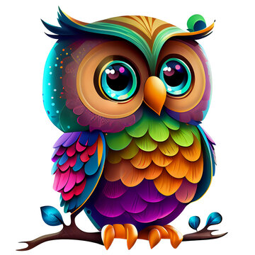 Colorful owl illustration clipart, owl png, transparent background Generative Ai