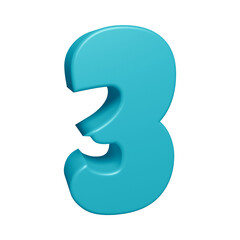 Fototapeta premium Blue number 3 in 3d rendering for math, business and education concept