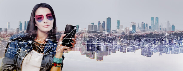 Young woman with smartphone showing empty display