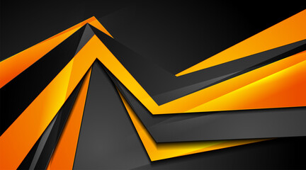 Orange and black glossy corporate abstract geometric background. Vector design