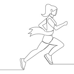 Fototapeta na wymiar Continuous one line drawing. Sport running woman on white background. Vector illustration.