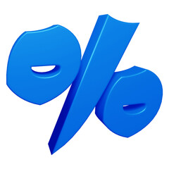 Blue percent symbol or icon design in 3d 