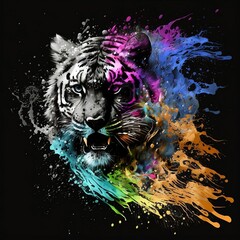 Paint Splatter Tiger Art Generative AI