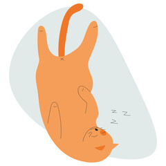 Cartoon cat sleeping on his back in an unusual position
