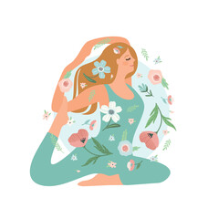 Woman doing yoga.Self care, self love, harmony. Isolated illustration.