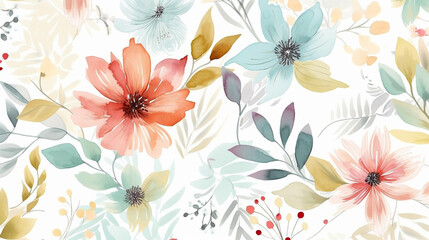 Obraz premium Beautiful floral spring seamless pattern with watercolor drawn field wildflowers. For wedding stationery, greetings, wallpapers, fashion, backgrounds, textures, DIY, packaging, cards. Generative AI. 
