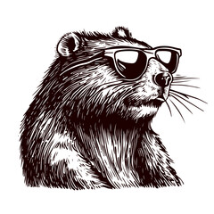 Funny beaver wearing sunglasses, cool beaver sketch - obrazy, fototapety, plakaty