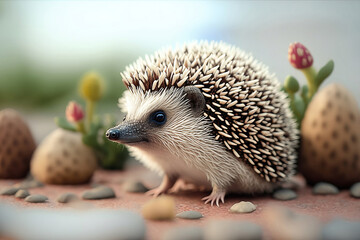Obraz premium Hedgehog on the ground. Generative AI. 