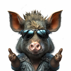 Wildboar with Leather Jacket and Cool Eye Glasses. Generative AI