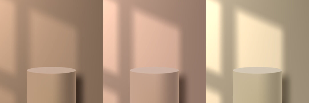 3D Round Cilinder Blue, Red And Yellow Podium