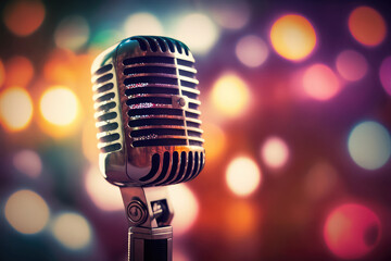 Sing - Microphone For Live Karaoke And Concert - Retro Mic With Defocuse Background (ai generated)