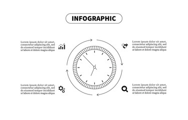 Design a business infographic outline with 4 options. Planning presents a timeline vector template with four steps. Creative concept workflow layout, diagram, business step options, banner, and web.