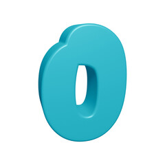 Blue number 0 in 3d rendering for math, business and education concept