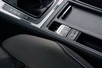 Obraz na płótnie Canvas Modern car interior, control details, aluminum, car multimedia shown in the car interior.