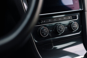 Modern car interior, control details, aluminum, shown in the car interior.