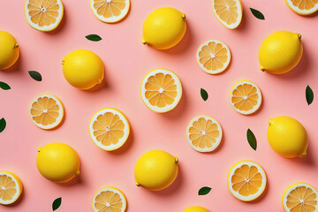 Seamless pattern with lemons. Generative AI.